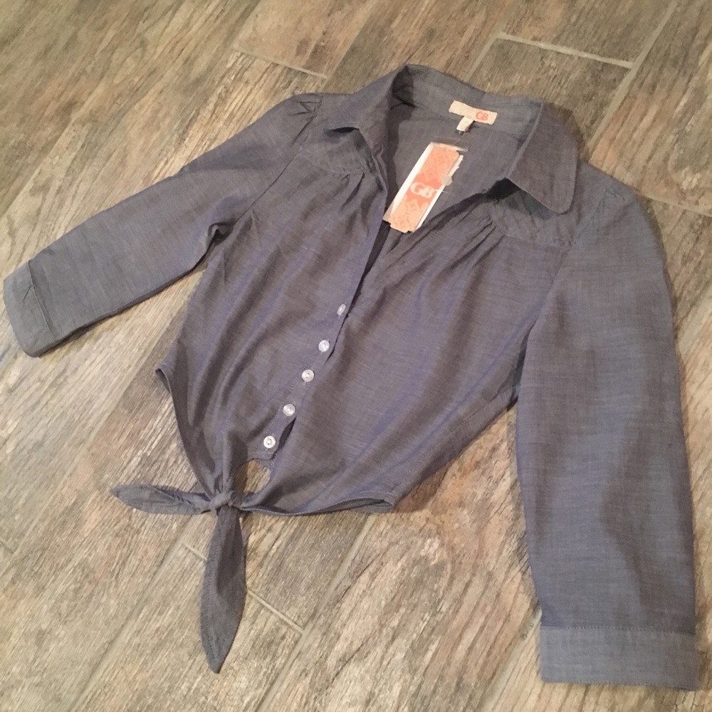 GB Denim Crop Top. Tie-Hem. XSmall